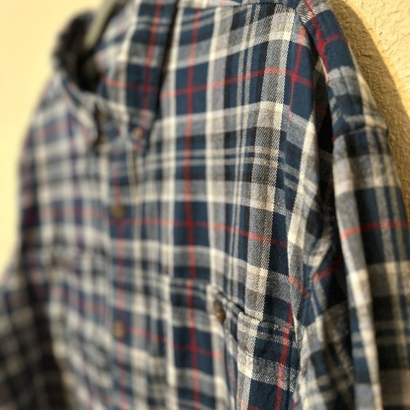 Duluth Trading Co Plaid Blue Red White Button Down Long Sleeve Shirt Size XL - Picture 3 of 7